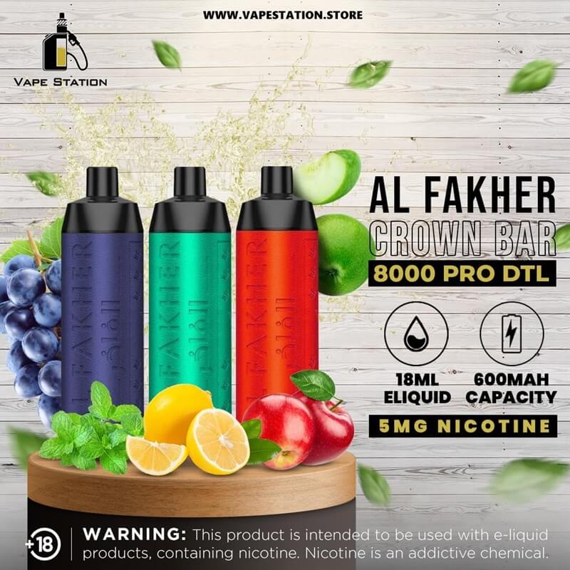AL FAKHER CROWN BAR 8000 PRO DTL Disposable Vape Vape Station AL FAKHER CROWN BAR 8000 PRO DTL Disposable Vape Vape Station
