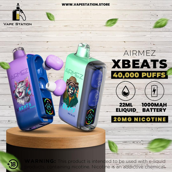 AiRMEZ Xbeats 40,000 Puffs Disposable Vape with Bluetooth Earbuds Vape Station AiRMEZ Xbeats 40,000 Puffs Disposable Vape with Bluetooth Earbuds Vape Station
