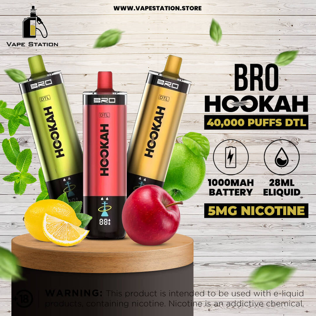 BRO Hookah DTL 40,000 Puffs Disposable Vape 5mg Vape Station BRO Hookah DTL 40,000 Puffs Disposable Vape 5mg Vape Station