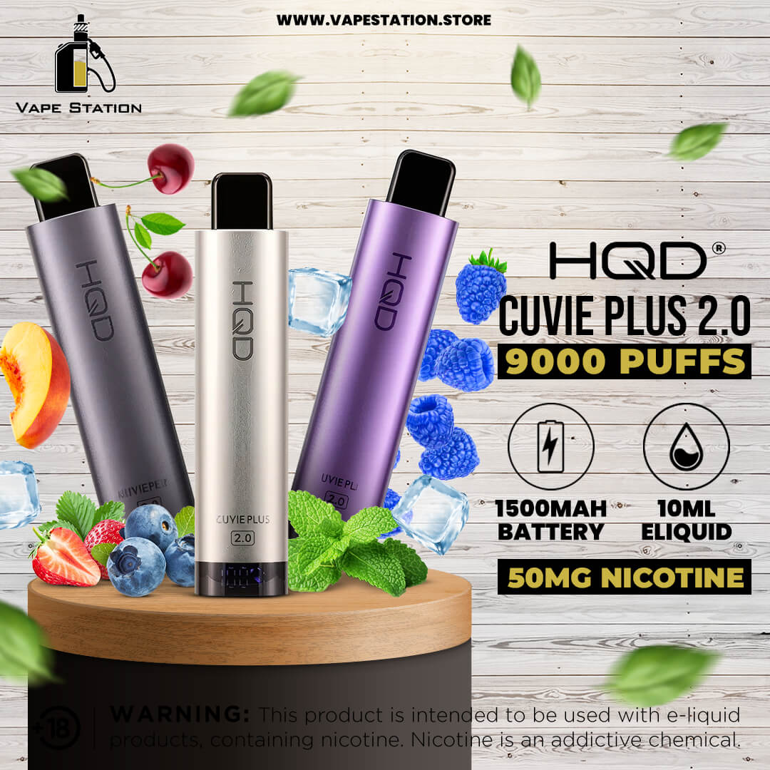 hqd cuvie plus 9000 2.0 Puffs 50mg Disposable Pod Device – Vape Station Grey Choose Flavor:Cherry Starzz Breeze Zero Nicotine: Complete