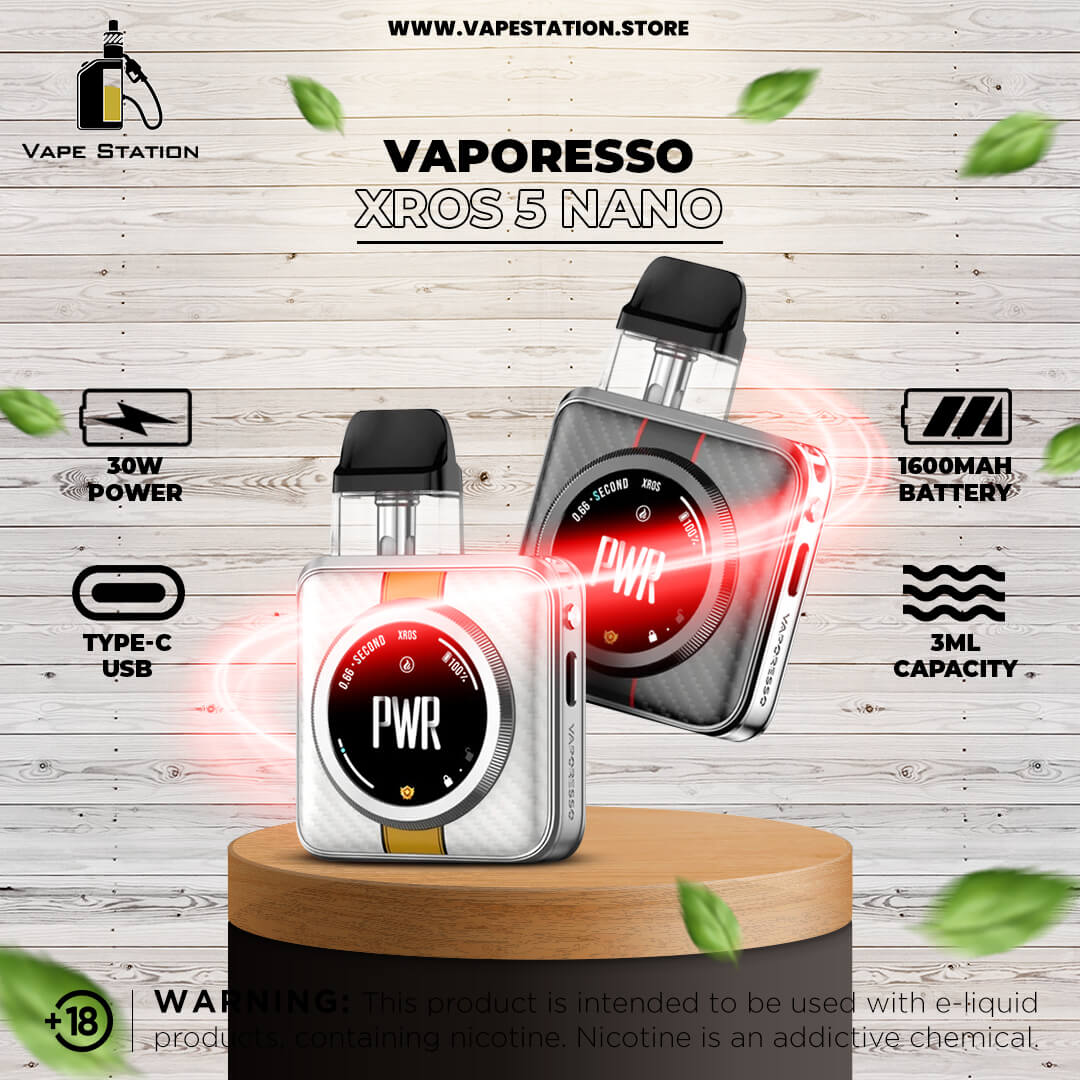vaporesso xros 5 battery Vaporesso XROS 4 NANO Pod Kit - Compact, 2ml, 1000mAh Battery, Big Screen,  COREX 2.0 Flavor main image 0