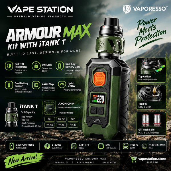 VAPORESSO ARMOUR MAX 220W Kit with iTANK T - Vape Station