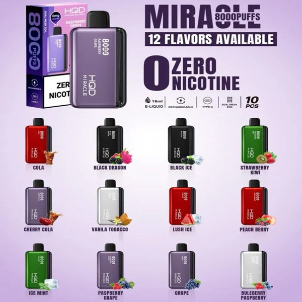 HQD Miracle 8000 Puffs Zero Nicotine (0mg) Disposable Vape