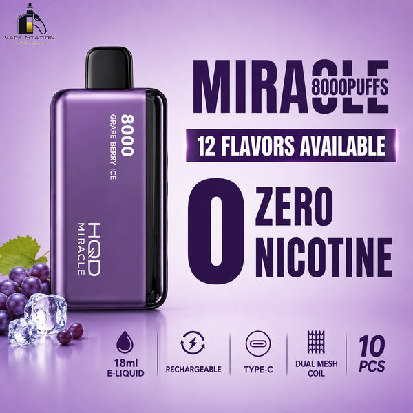 HQD Miracle 8000 Puffs Zero Nicotine (0mg) Disposable Vape